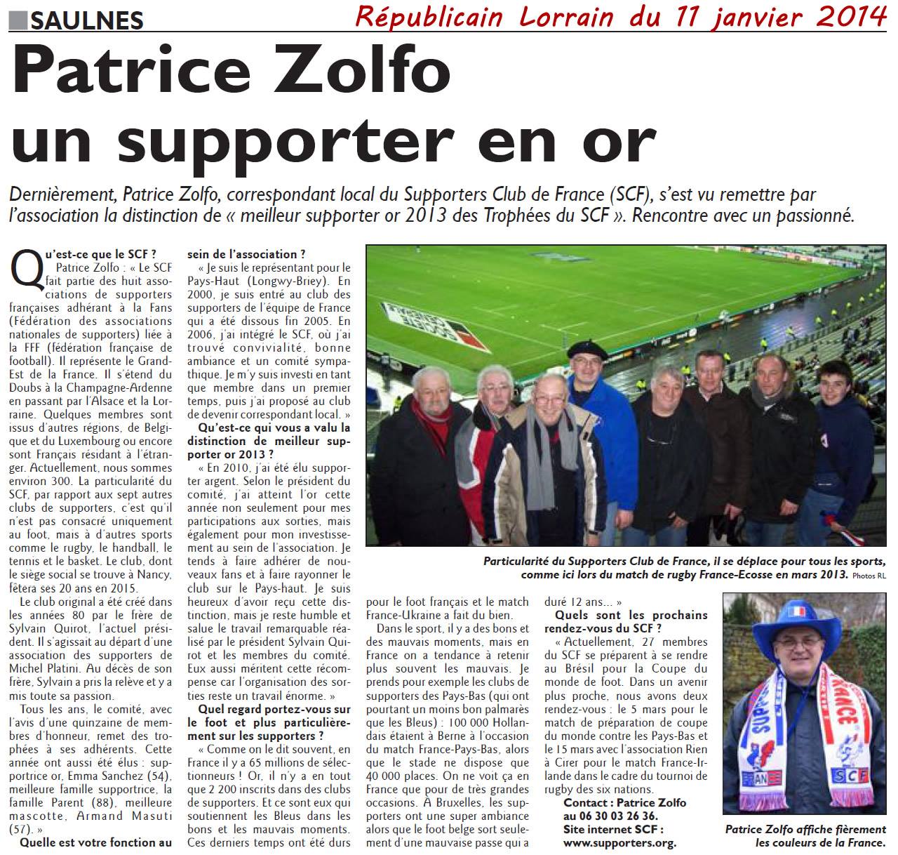 Patrice Zolfo Supporter Or 2014 Republicain Lorrain 11-01-2014
